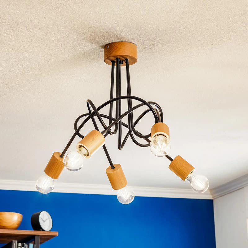 Ceiling chandelier, 5 bulbs, 35x60 cm - black beige