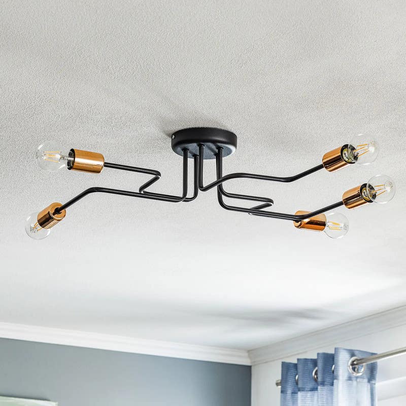 Ceiling chandelier, 5 bulbs, 17x75 cm - black gold