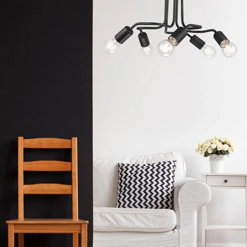 Ceiling chandelier, 5 bulbs, 25x46 cm - black