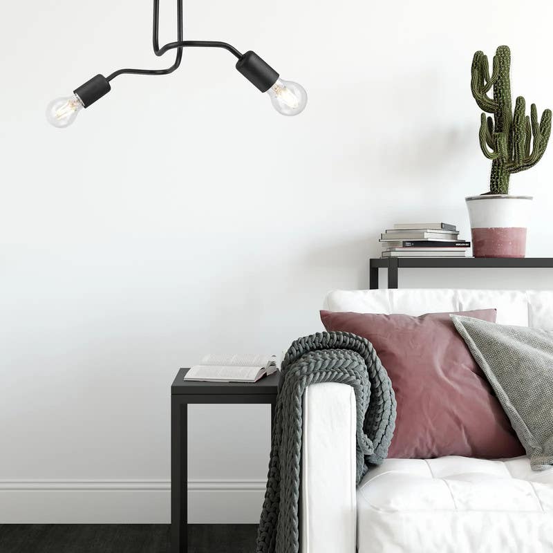 Ceiling chandelier, 2 bulbs, 25x46 cm - black