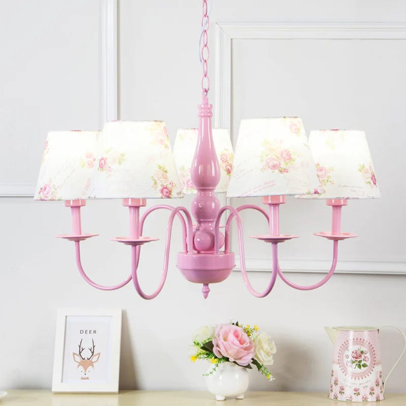 Ceiling chandelier, 5 bulbs, 70x63 cm - pink white