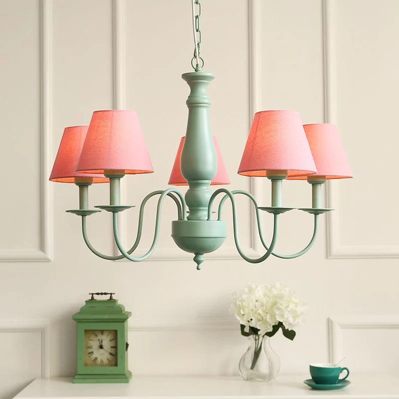 Ceiling chandelier, 5 bulbs, 70x63 cm - light green red