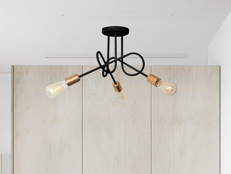 Ceiling chandelier, 3 lights, 35x46 cm - black gold