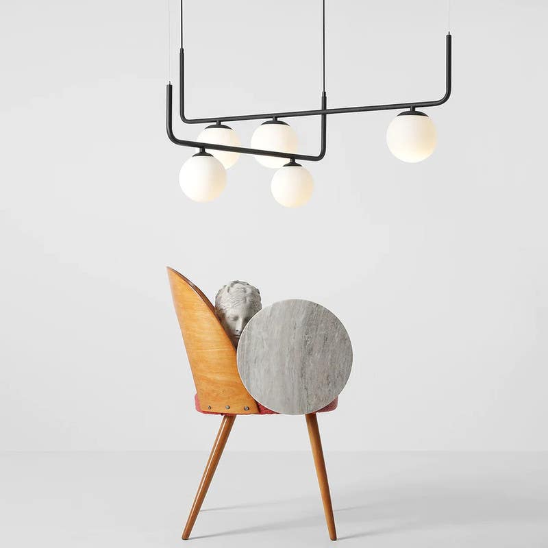 Ceiling chandelier, 5 bulbs, 120x120 cm - black and white