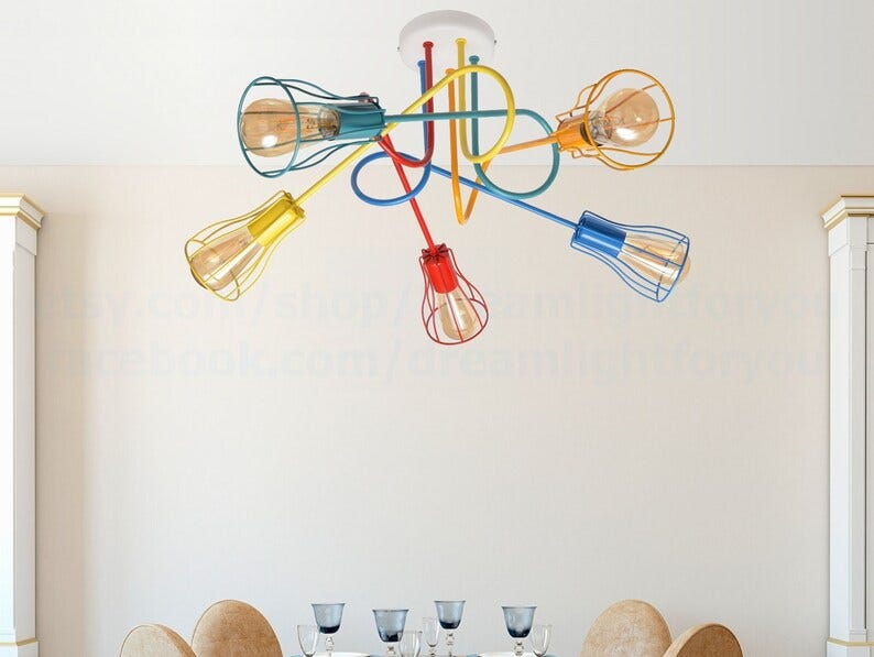 Ceiling chandelier, 5 bulbs, 40x70 cm - multi-colored