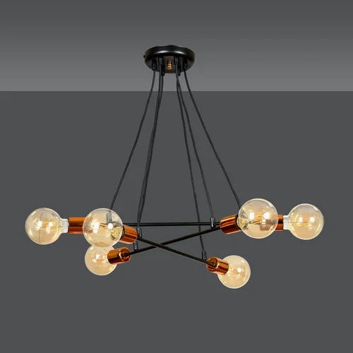 Ceiling chandelier, 6 bulbs, 80x56 cm - black