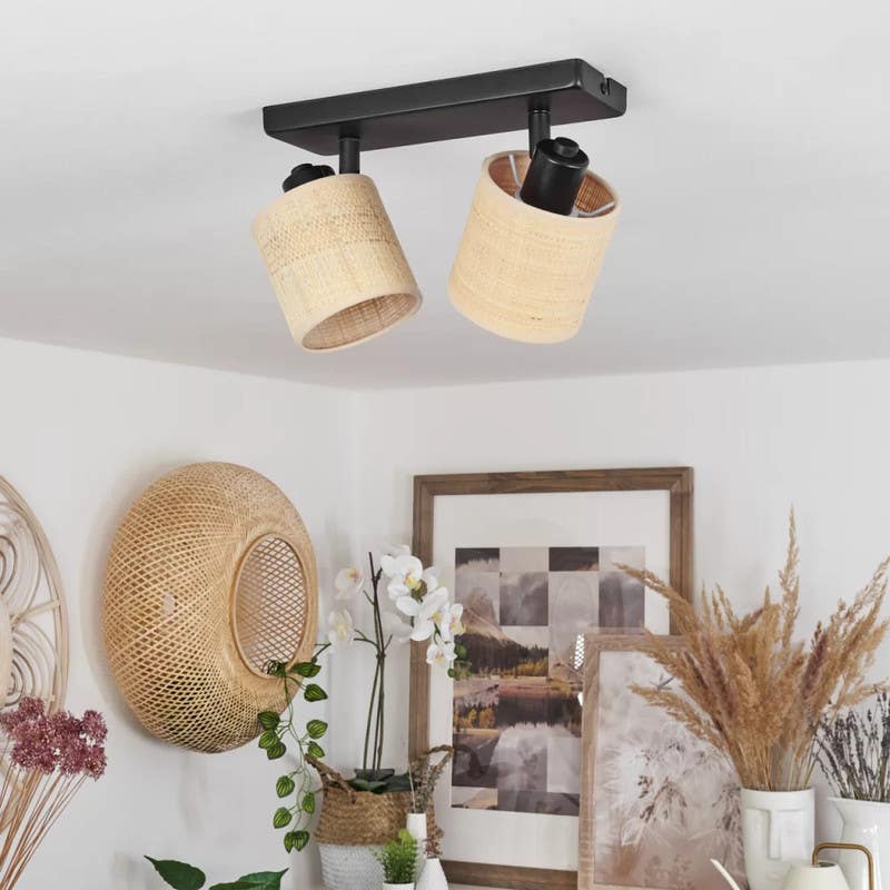 Ceiling chandelier, 2 bulbs, 18x26 cm - beige black