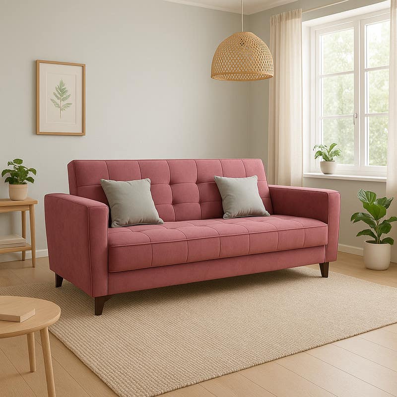 Beech Wood Sofa Bed, 93×200×60 cm - Pink
