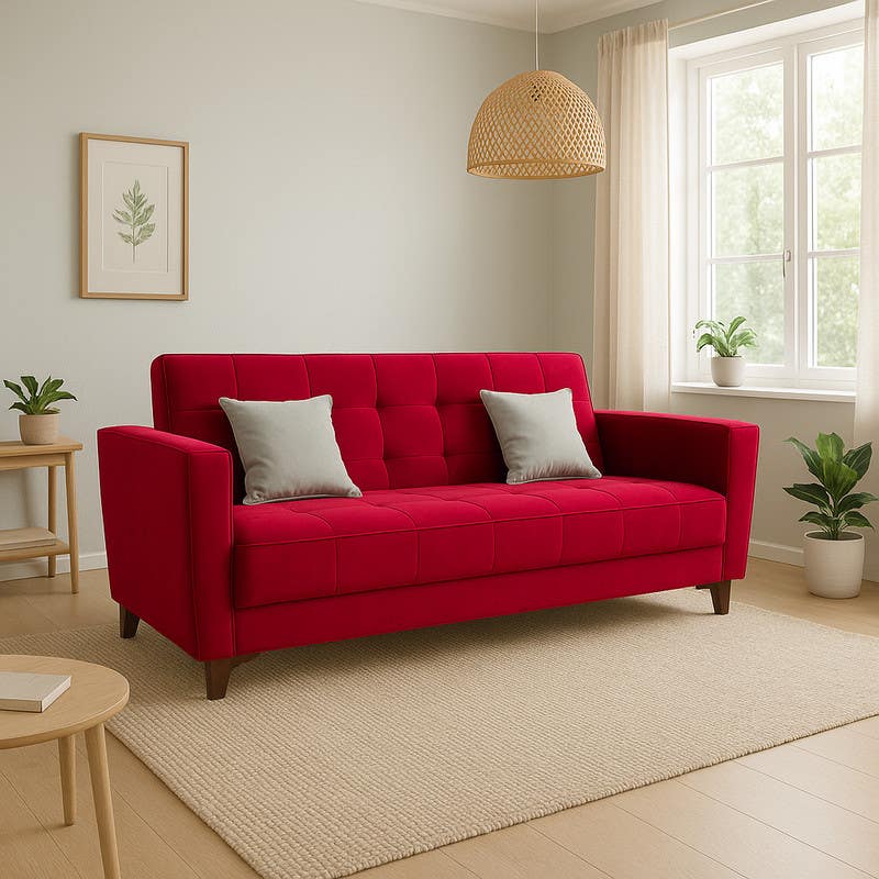 Beech Wood Sofa Bed, 93×200×60 cm - Red