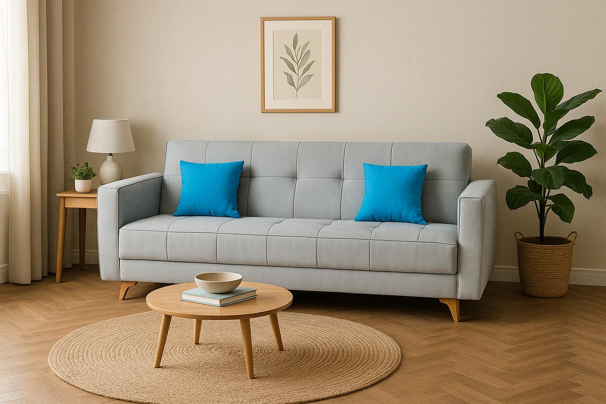 Beech Wood Sofa Bed, 93×200×60 cm - Grey