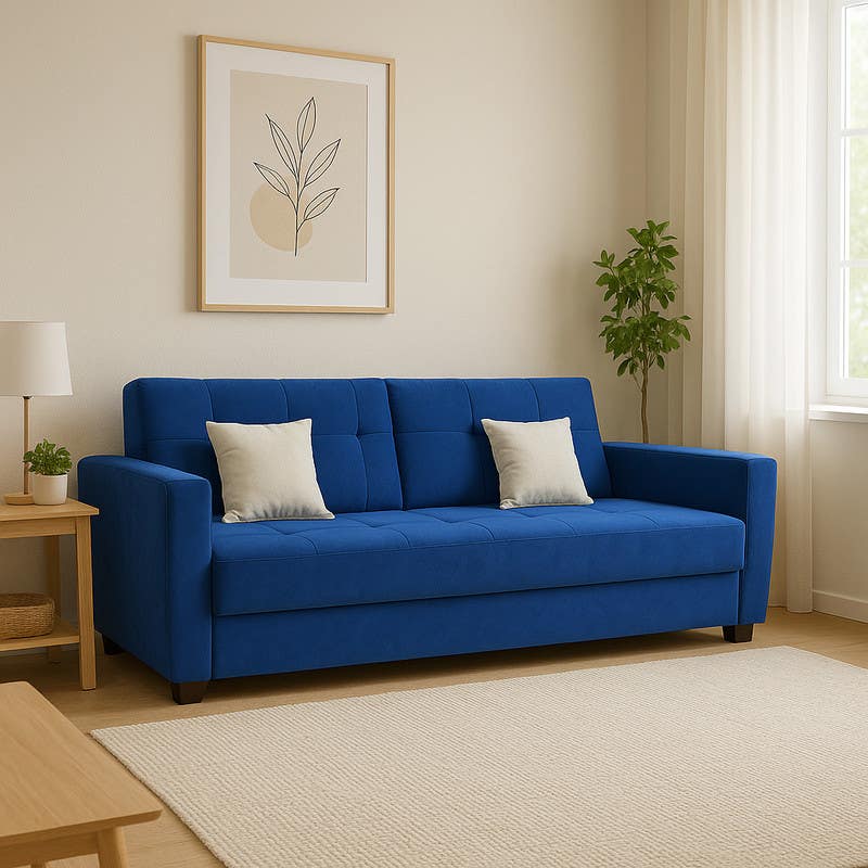 Beech Wood Sofa Bed, 93×220×60 cm - Blue
