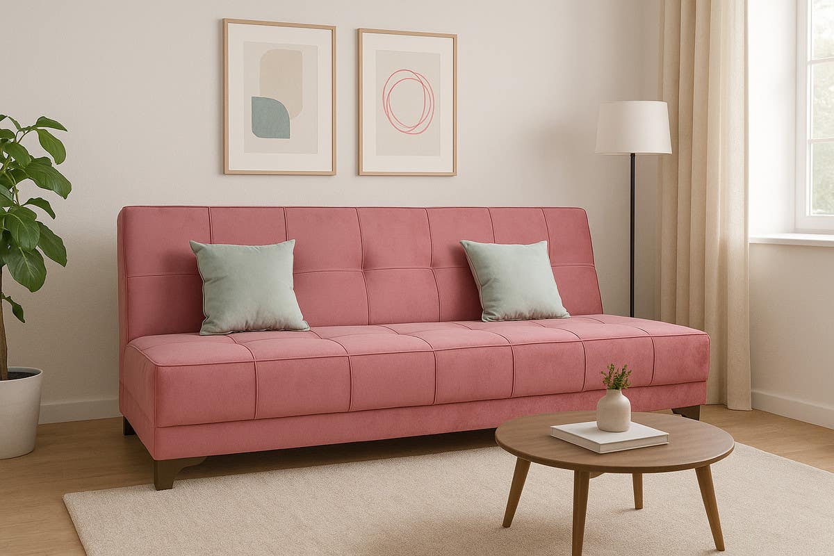 Beech Wood Sofa Bed, 93×190×60 cm - Pink