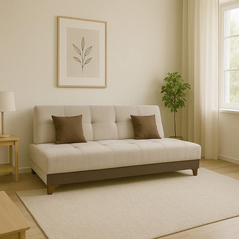 Beech Wood Sofa Bed, 93×190×60 cm - Beige Brown