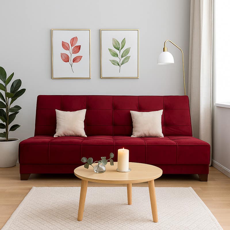 Beech Wood Sofa Bed, 93×190×60 cm - Red