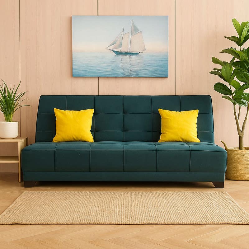 Beech Wood Sofa Bed, 93×190×60 cm - Dark Green
