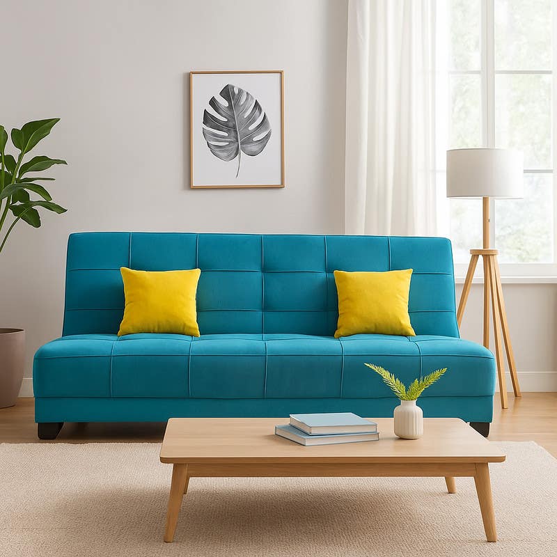Beech Wood Sofa Bed, 93×190×60 cm - Turquoise