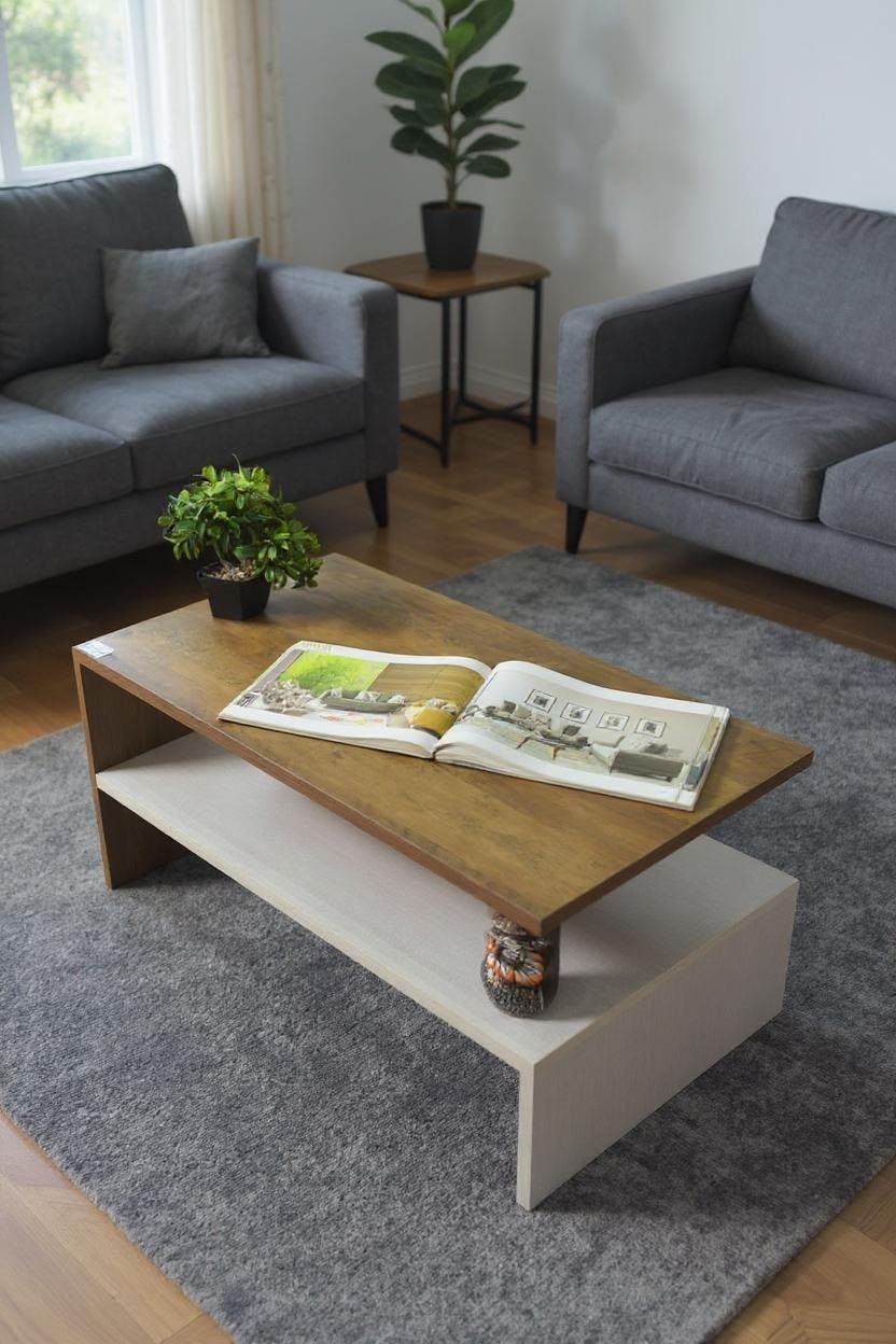 Mdf Wood Center Table, 100 X 50 X 43 Cm - White Brown