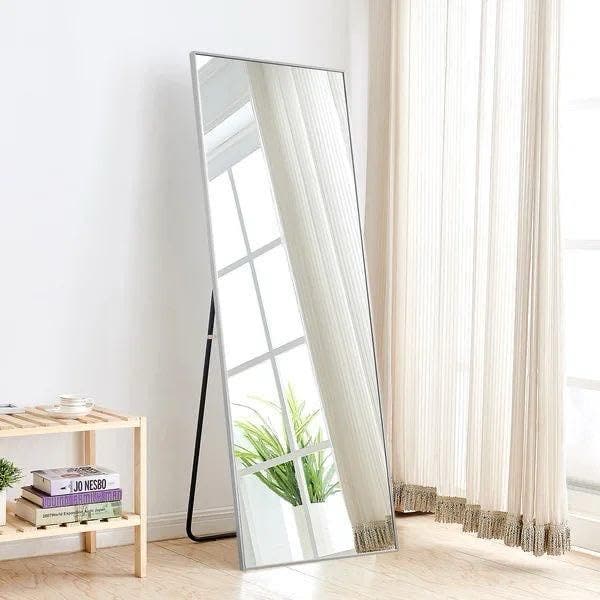 Lion Hose Rectangular Folding Metal Frame Stand Mirror, 170×60 Cm - White