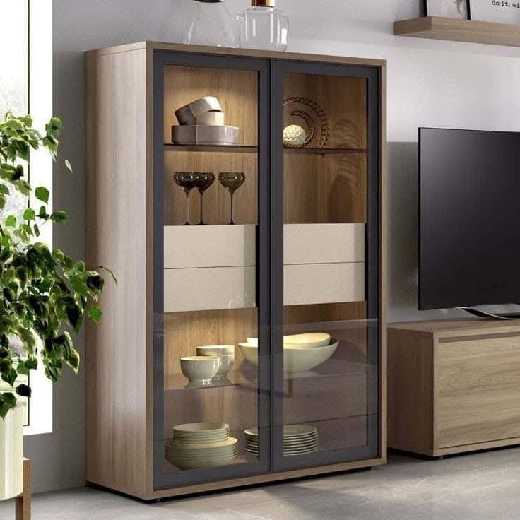 Spanish MDF Wood Cupboard, 120x200x50 cm - Beige Black