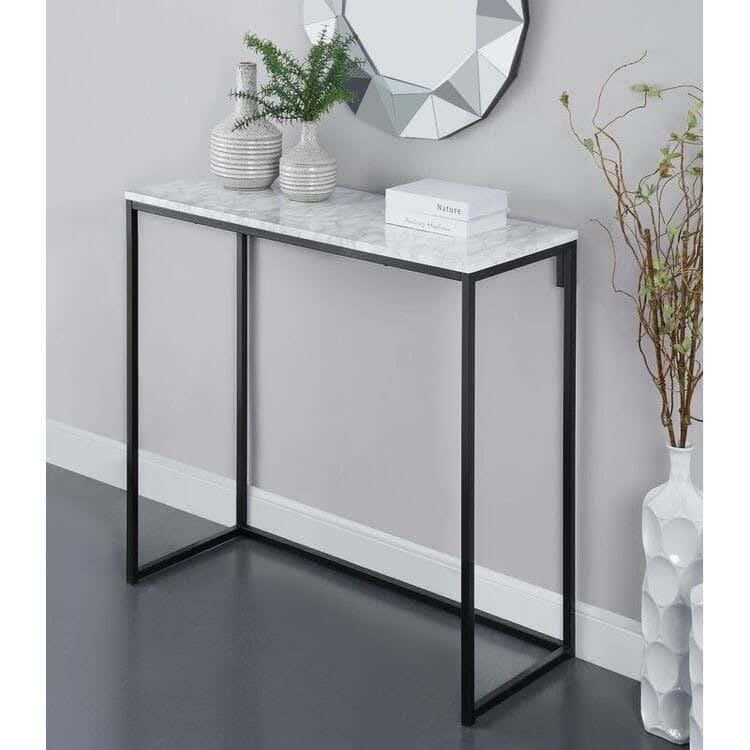 Metal Console Table, Electrostatic Paint, 110 × 40 × 90 cm - Black White