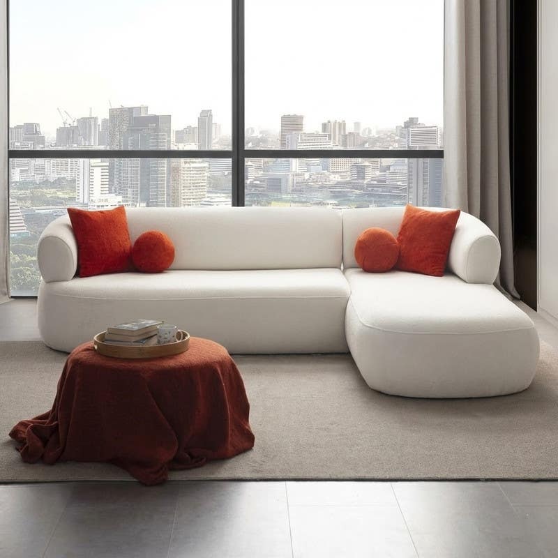 Beech Wood Modern Sofa, 80x280x80x190 cm - Off-White