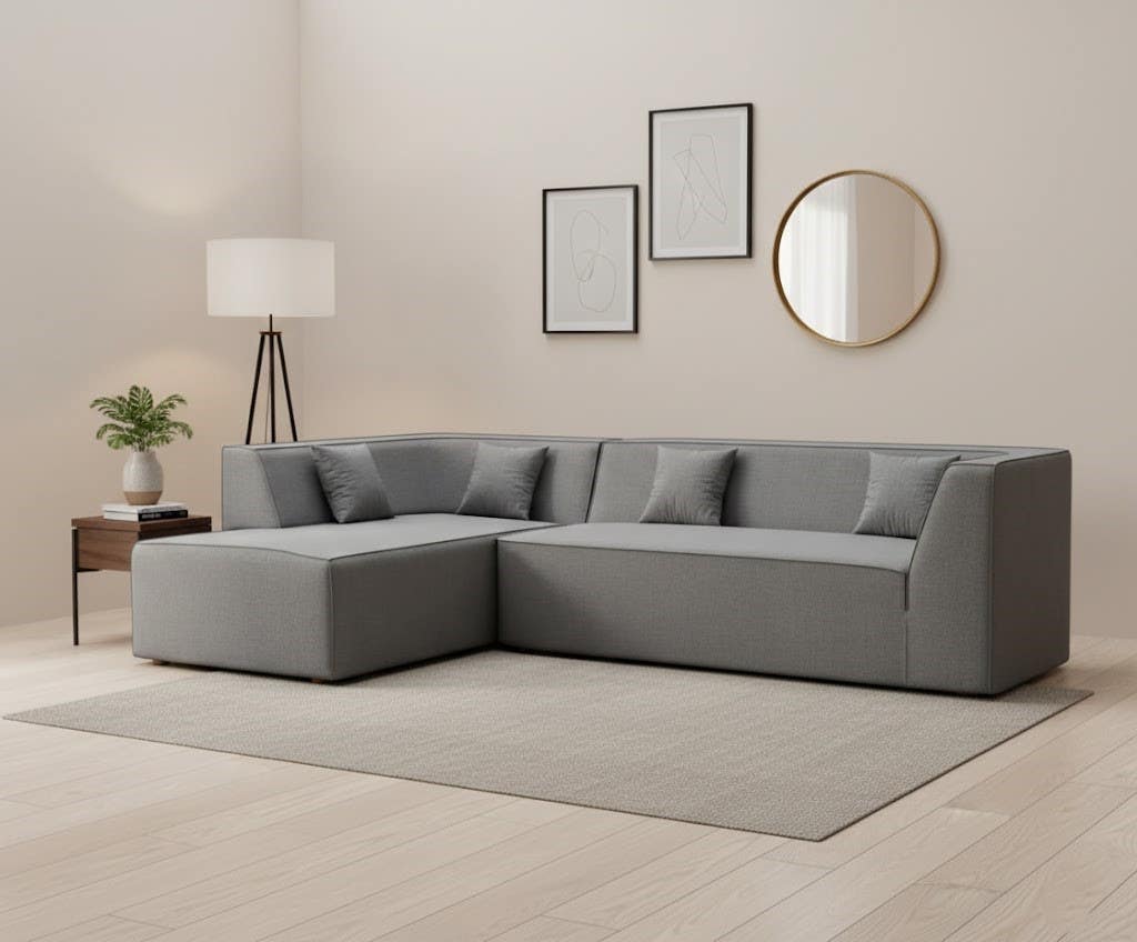 Beech Wood Modern Sofa, 80x280x80x170 cm - Grey