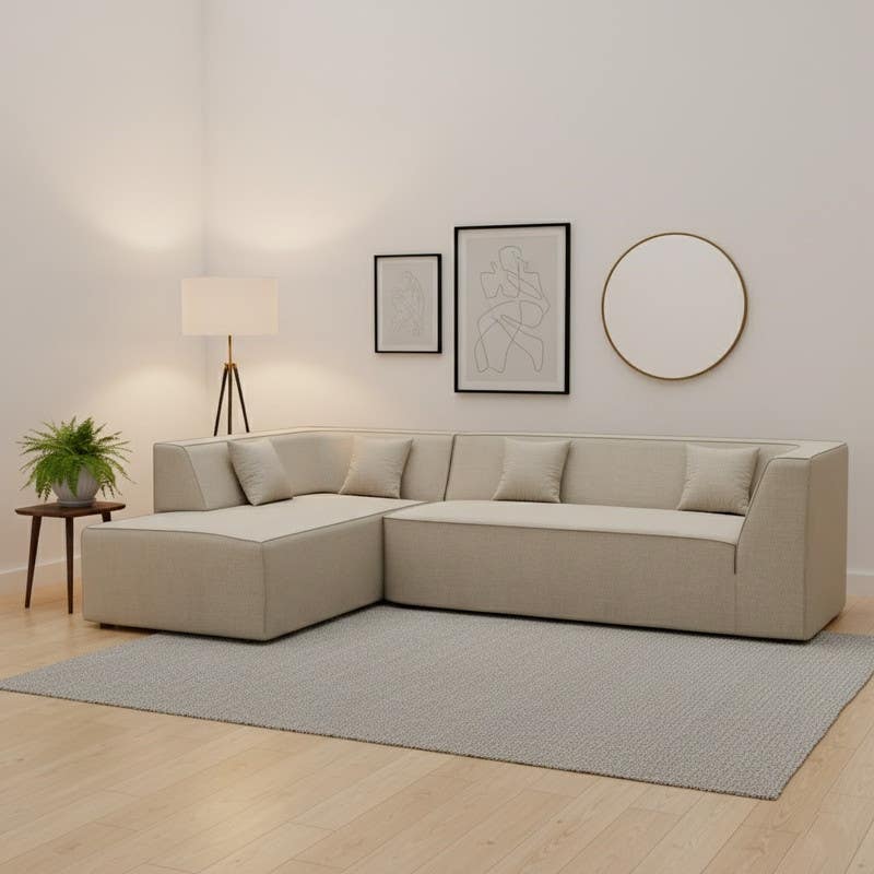 Beech Wood Modern Sofa, 80x280x80x170 cm - Beige