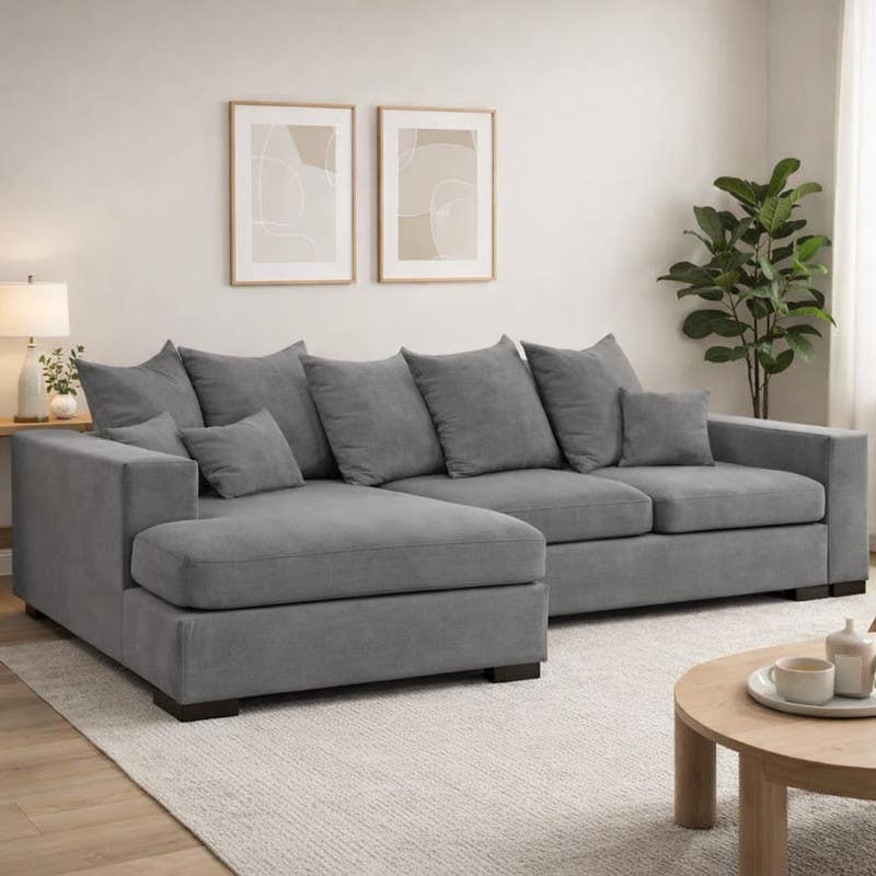 Beech Wood Modern Sofa, 85x280x85x170 cm - Grey