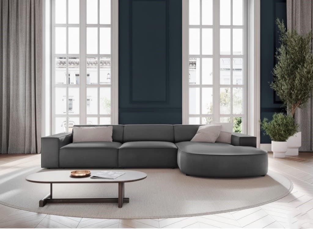 Beech Wood Modern Sofa, 85x280x85x170 cm - Grey