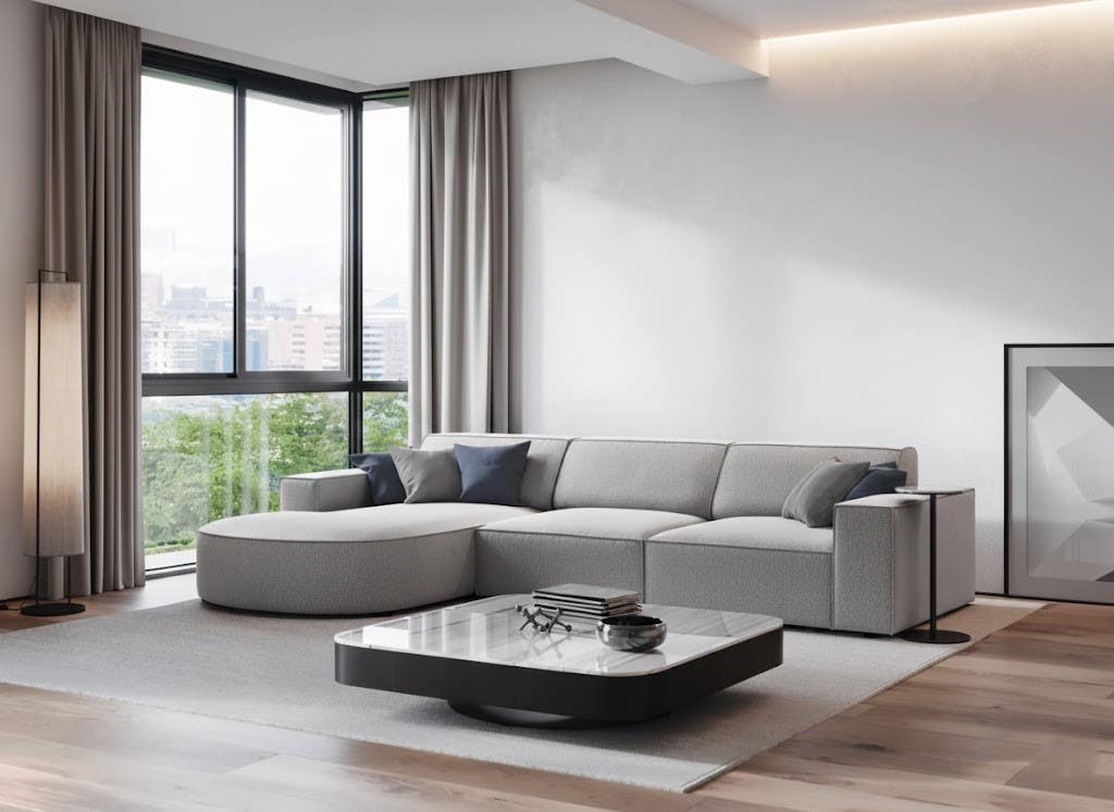 Beech Wood Modern Sofa, 85x280x85x170 cm - Light Grey