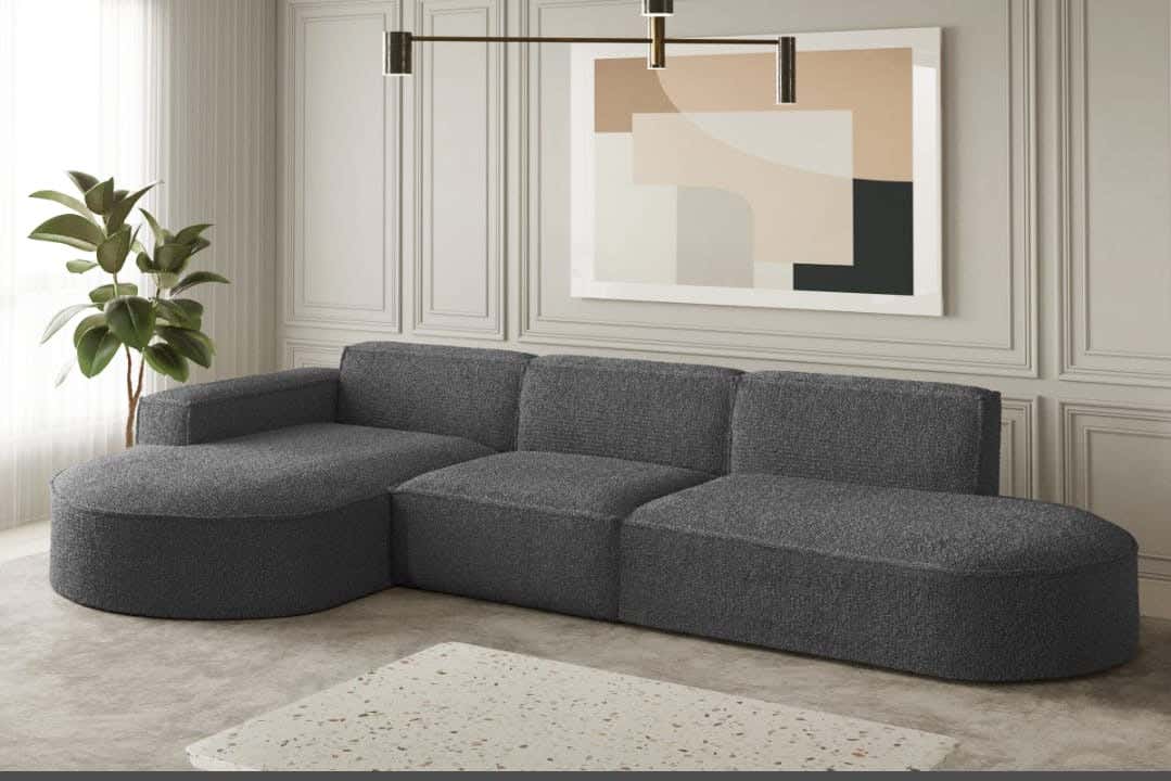 Beech Wood Modern Sofa, 80x300x80x170 cm - Grey