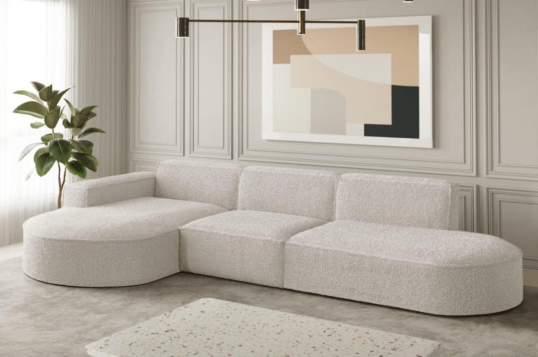 Beech Wood Modern Sofa, 80x300x80x170 cm - Beige