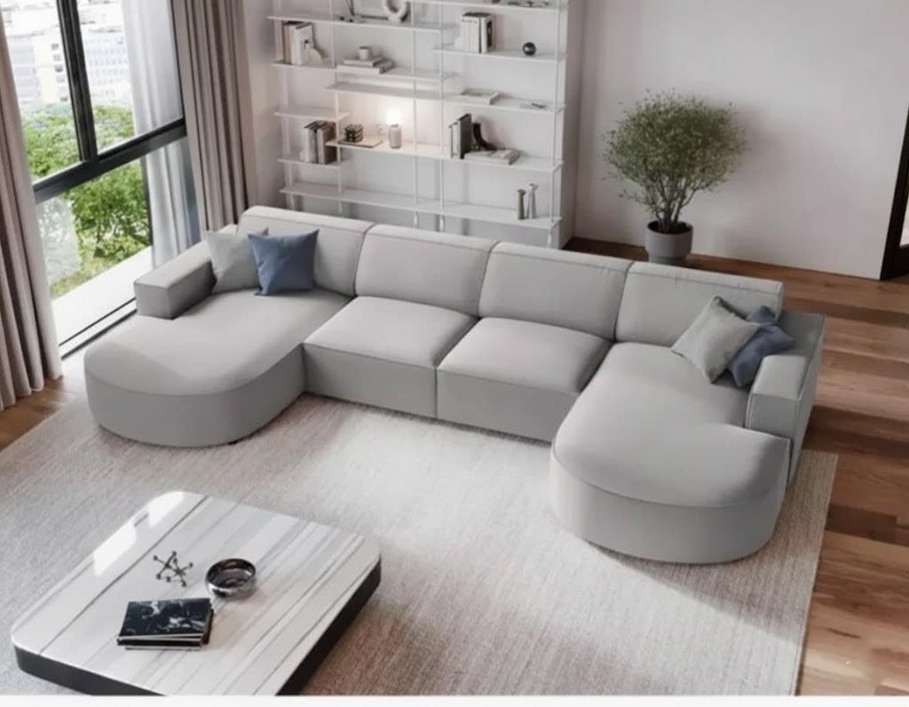 Beech Wood Modern Sofa, 80x320x90x170 cm - Grey