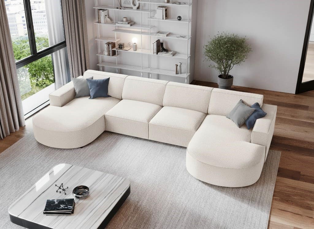 Beech Wood Modern Sofa, 80x320x90x170 cm - Beige