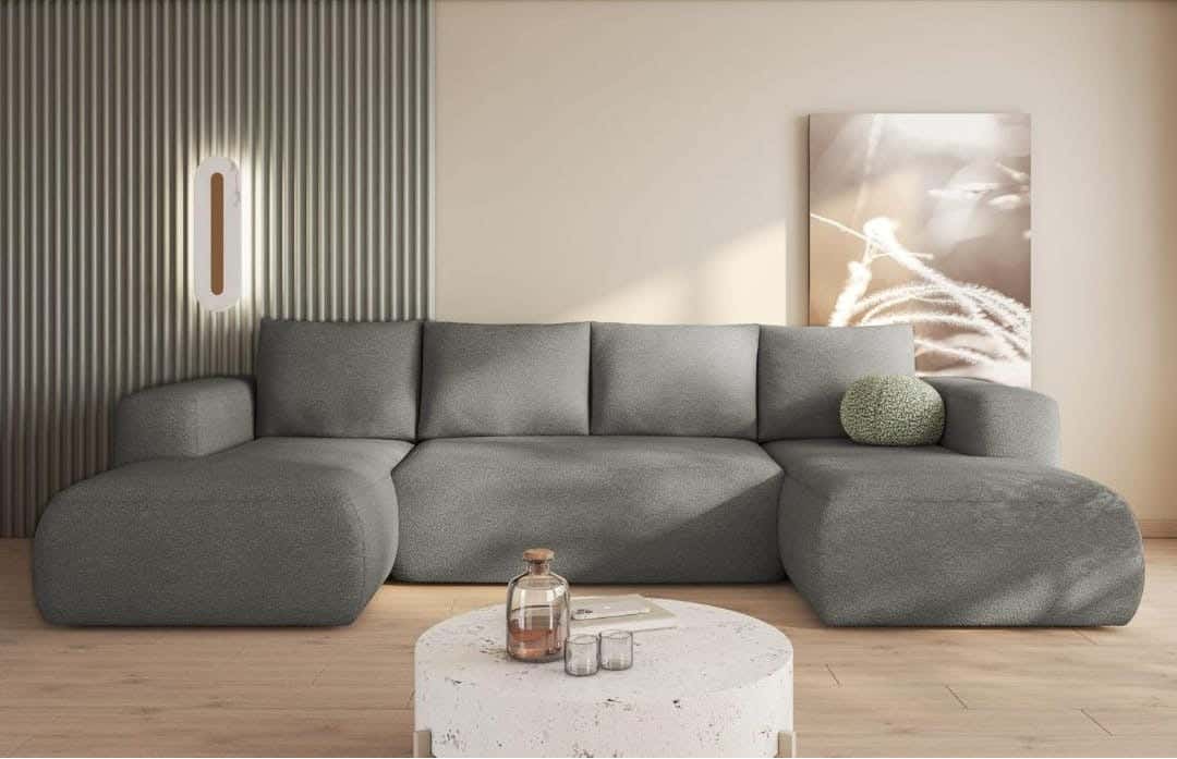 Beech Wood Modern Sofa, 85x300x85x170 cm - Grey