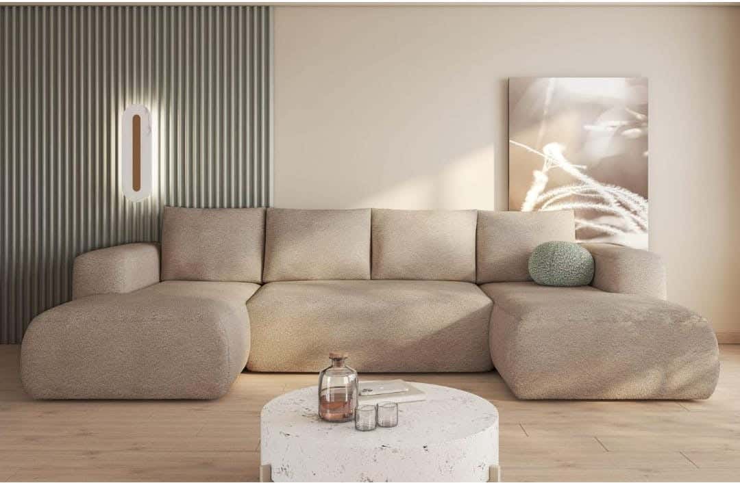 Beech Wood Modern Sofa, 85x300x85x170 cm - Dark Beige