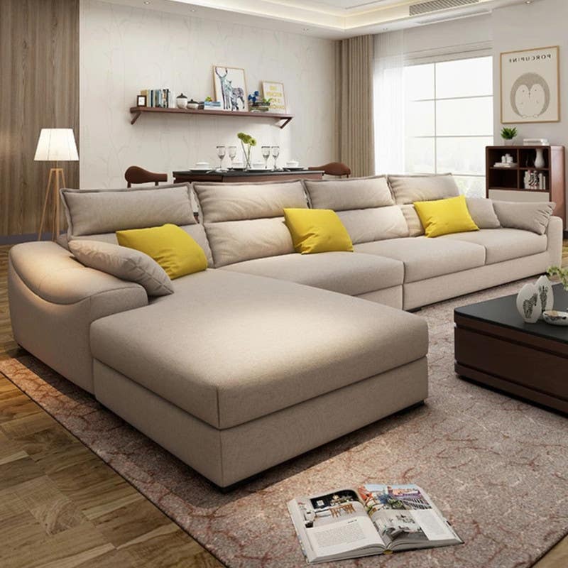 Beech Wood L-Shape Sofa, 75×170×300×90 cm - Beige