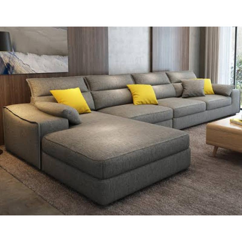 Modern L Shape Beech Wood Sofa, 300X85X75X170 Cm , Linen - Gray