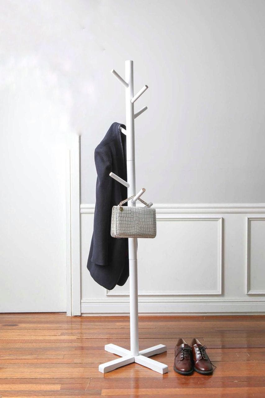 Standing Coat Rack with Metal Hooks for Clothe Hanging, 170×45×45 Cm - White