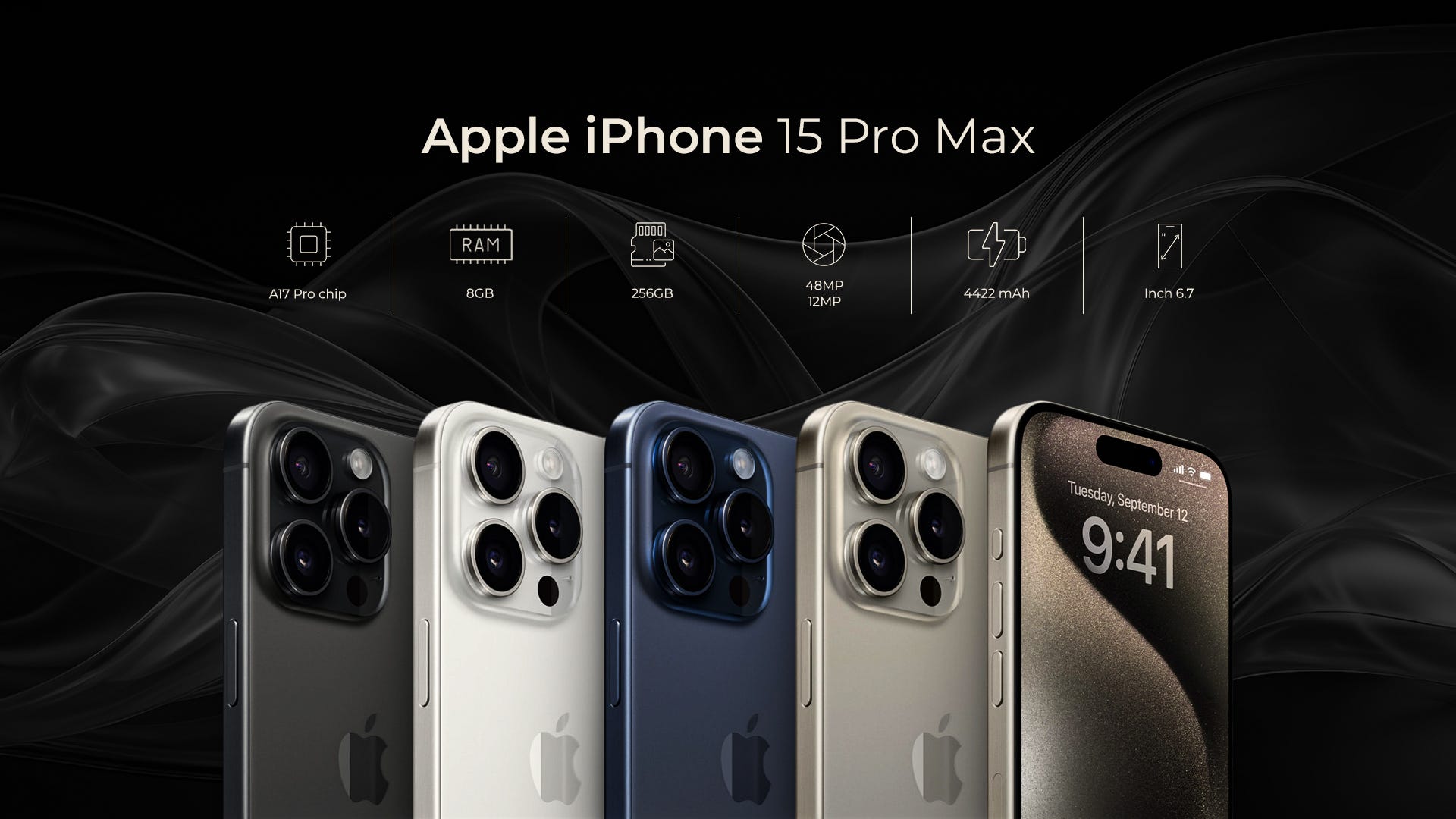 Get Apple iPhone 15 Pro Max, 6GB RAM, A17 PRO, 256 GB - Titanium Black with  best offers | Raneen.com